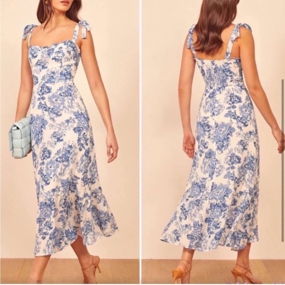 Reformation Dresses & Skirts - Reformation Nikita Pompadour Blue and White Floral Midi Dress